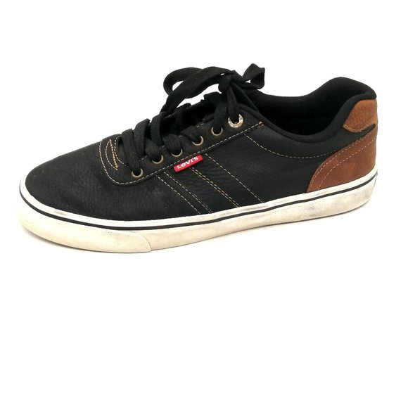 Levi‎ Strauss Mens Sneaker Black Brown Lace Up Round Toe Low Top Flat Heel 8 - Picture 1 of 10